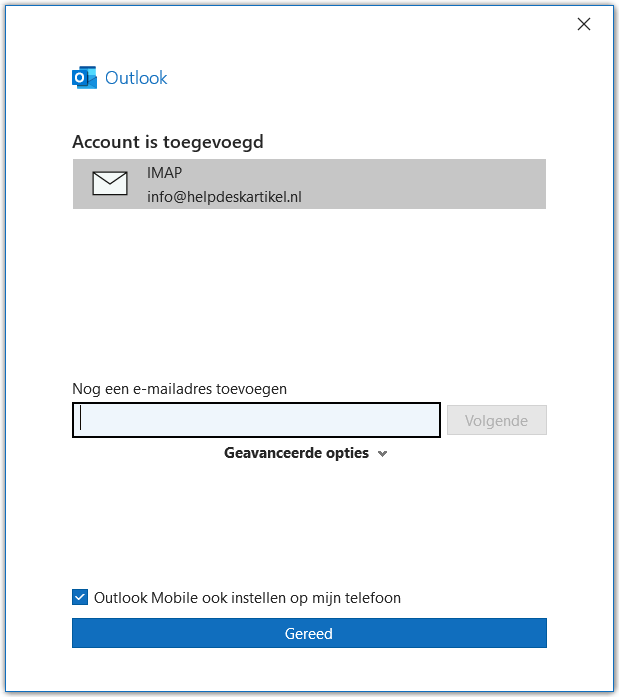 Outlook Stap 6 – E-mailadres toegevoegd (1)